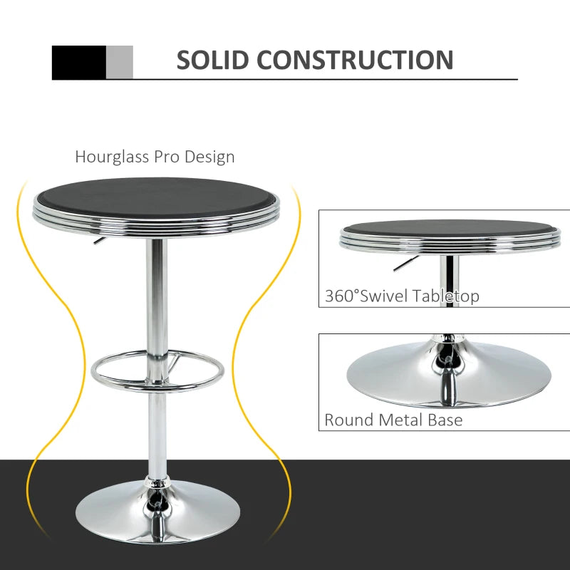 HOMCOM Round Height Adjustable Pub Table bar Table Faux Leather Tabletop and Footrest