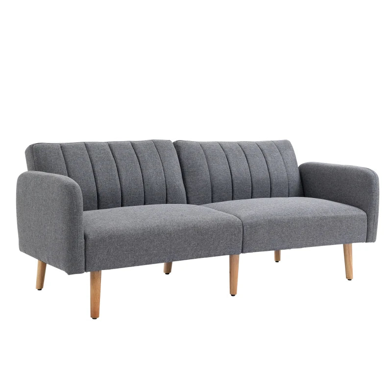 HOMCOM Sofa Bed, 2-Seater Fabric Sofa, Sofa with Sleep Function, linen-like Polyester, Rubberwood, 173 x 75 x 73 cm, Gray