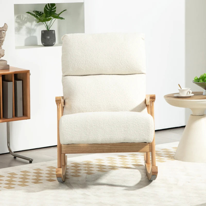 HOMCOM Rocking Chair, Fabric with Velvet Look, Ergonomic Backrest, Load Capacity up to 120 kg, 65W x 90D x 98H cm, Cream White