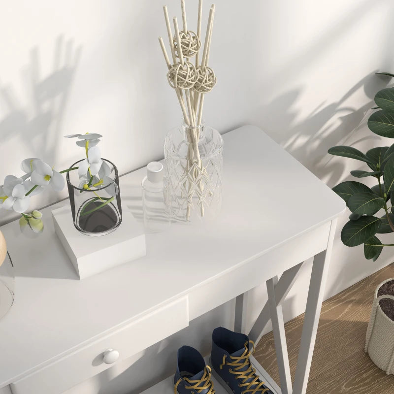 HOMCOM Wooden Console Table with 1 Drawer and 1 Storage Shelf for Living Room Entryway, 100cm x 30cm x 81cm, White
