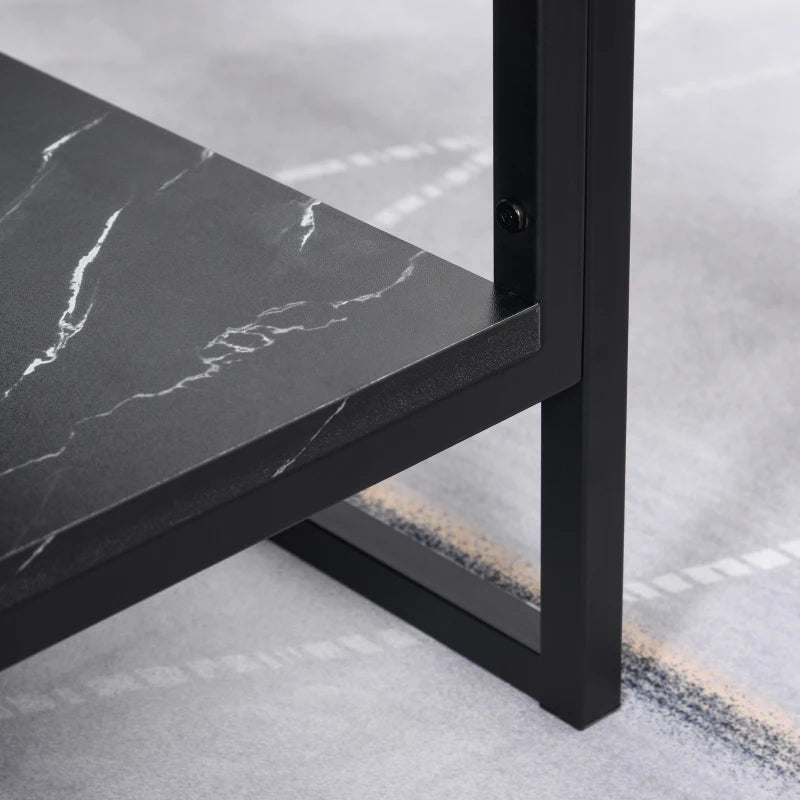 HOMCOM Coffee Table with Storage, 2-Tier Centre Table with Faux Marble Table Top, Bottom Shelf and Metal Frame, Modern Style Living Room Table, Black