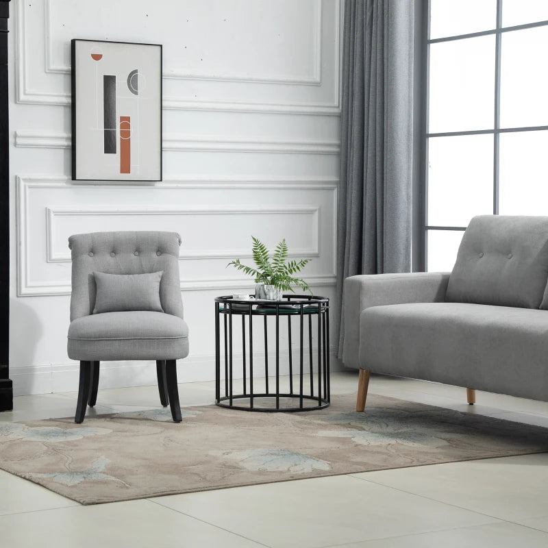 HOMCOM Single Sofa Home Living Room Fabric Solid Wood Leg Upholstered Dining Chair W/ Pillow-Grey