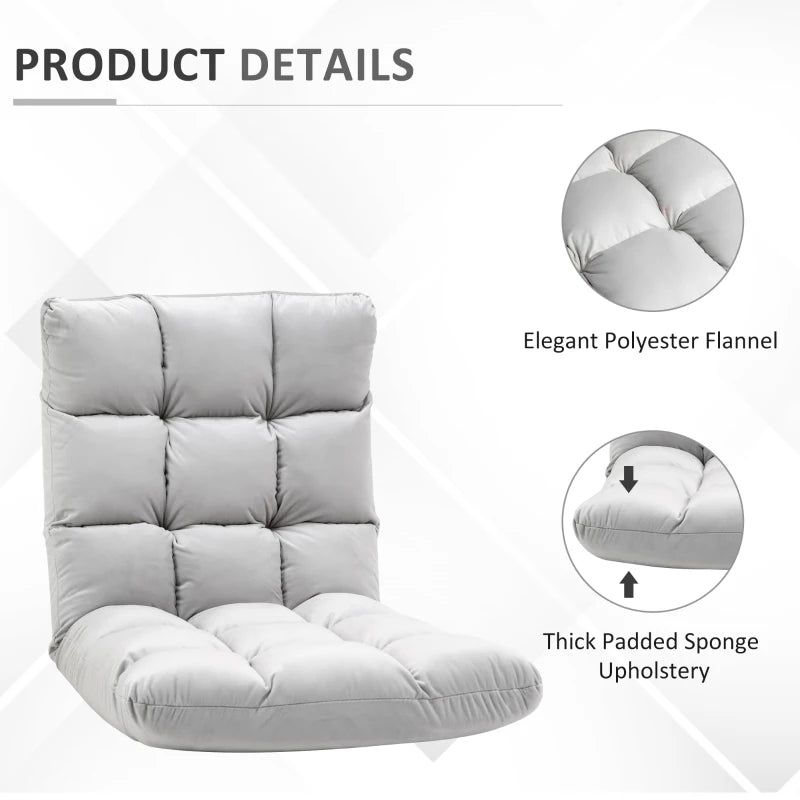 HOMCOM Adjustable Lazy Floor Sofa Chair Lounge Seat Gaming Couch Bed for Living Room, Home Office, Balcony, Grey