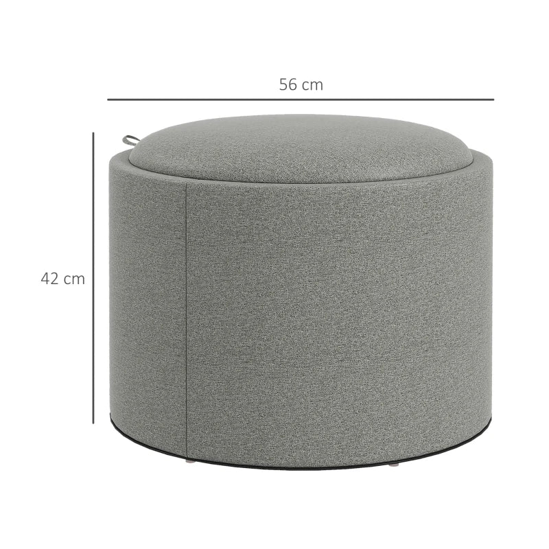 HOMCOM Upholstered Ottoman, Linen, Hidden Storage, Reversible Lid, 56cm x 56cm x 42cm, Gray + Natural