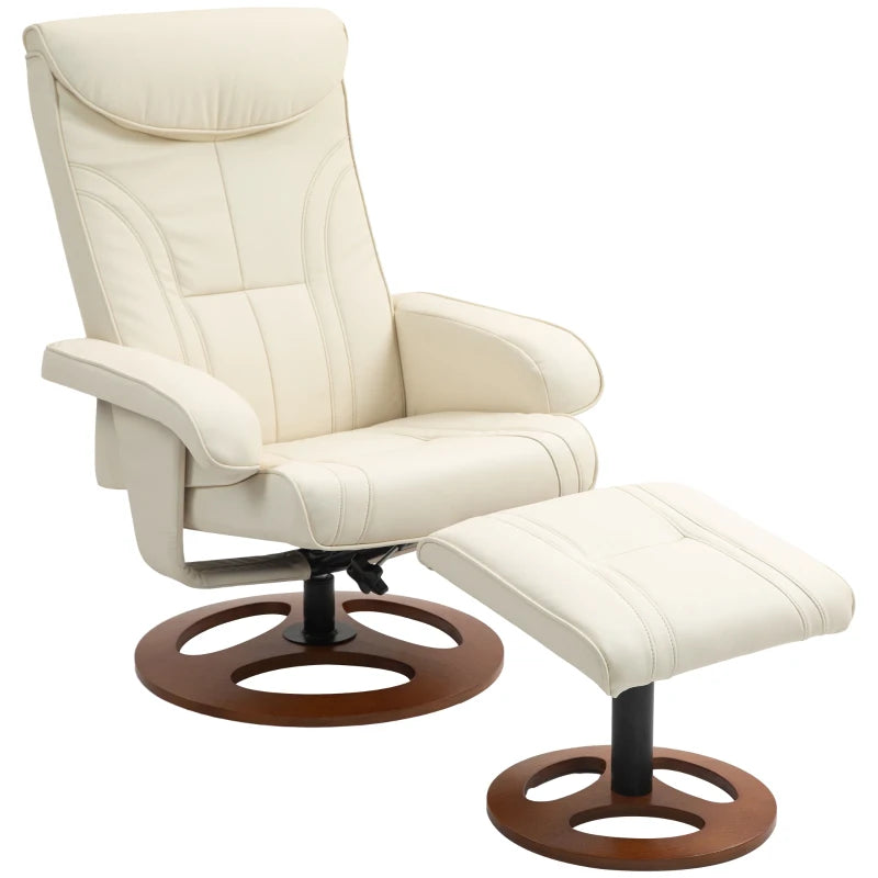 HOMCOM Reclining Armchair with Footrest, Backrest Reclining up to 135°, Synthetic Covering, Cream White