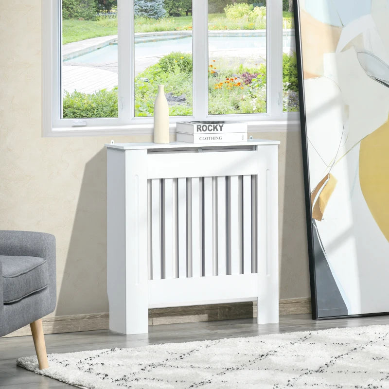 HOMCOM Freestanding Radiator Cover, Vertical Slatted MDF Slim Protective Cabinet Shelving for Radiator, 78L x 19W x 81H