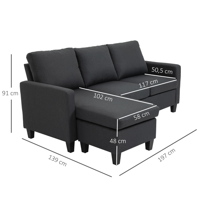 HOMCOM Modern L-shaped Fabric Sectional Sofa Couch w/ Chaise Lounge, Reversible Ottoman Bench