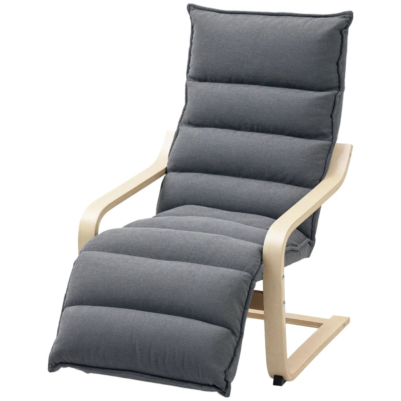 HOMCOM Curved Wooden Accent Chair, with Adjustable Footrest - Drak Grey