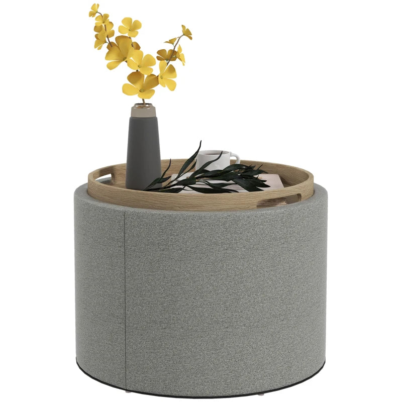 HOMCOM Upholstered Ottoman, Linen, Hidden Storage, Reversible Lid, 56cm x 56cm x 42cm, Gray + Natural