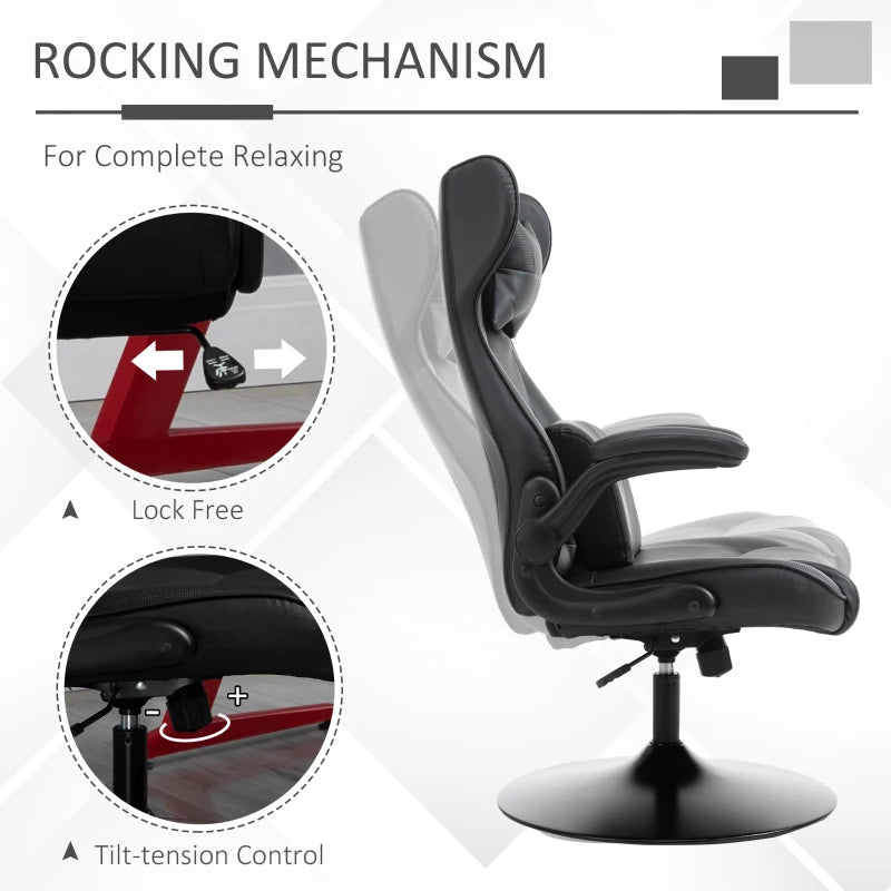Vinsetto Swivel Video Game Chair Rocker Racing Style Office lesuire Chair Ergonomic Rocking Office Chair with Pedestal Base, Adjustable Armrest and Headrest