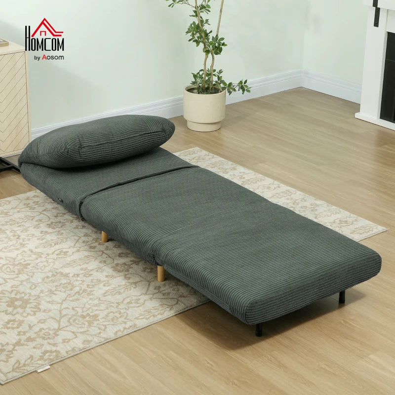 HOMCOM 2-in-1 Sleeper Chair Guest Bed, Adjustable Headrest Corduroy Look 82 cm x 89 cm x 83 cm Green