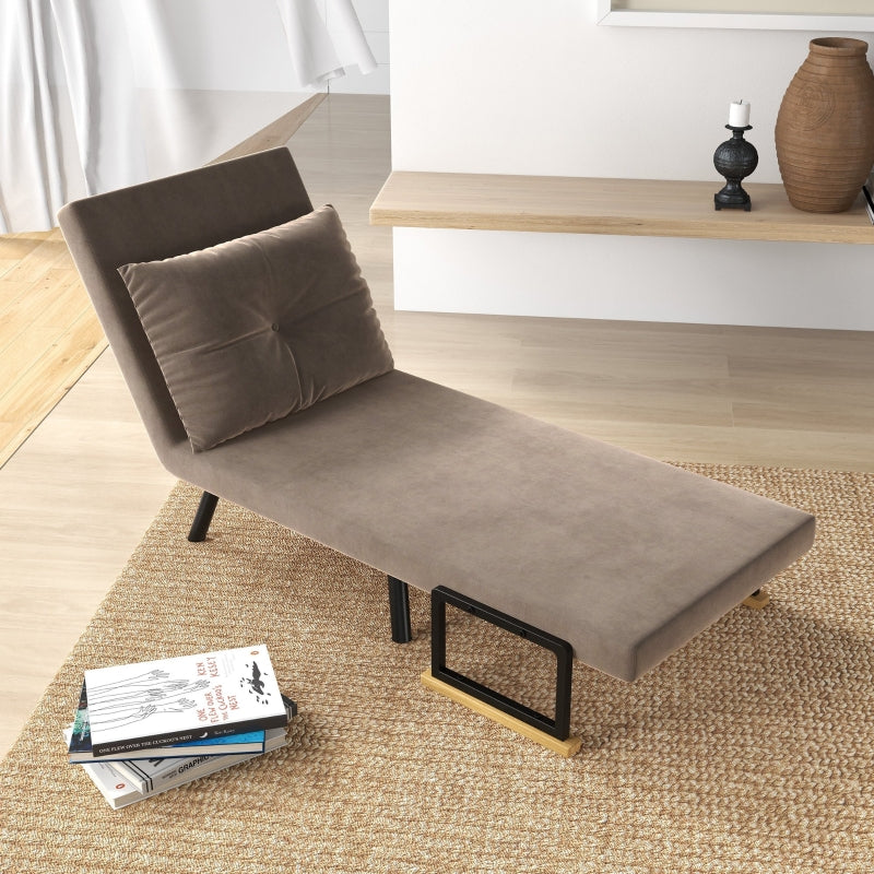HOMCOM Sleeper Chair, Guest Bed, Adjustable Backrest, up to 120 kg, Steel Frame, 63x73x81cm, Light Brown