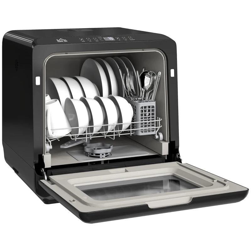 HOMCOM Table Top Dishwasher, Mini Countertop Dishwasher with Built-in 6L Water Tank, 6 Programs, Touch Control, LED Display, 4 Place Settings, Dual Water Supply and Air Drying Function, White