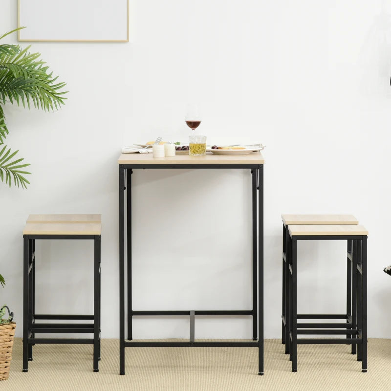HOMCOM 5-Piece Modern Industrial Dining Table Furniture Set with 4 Stools & Steel Legs for Dining Room, Kitchen, Dinette, Oak