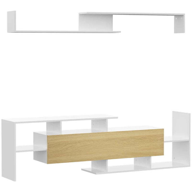 HOMCOM TV Cabinet with Wall Shelf for Wall-Mounted 65" TVs or Standing 40" TVs - White and Natural