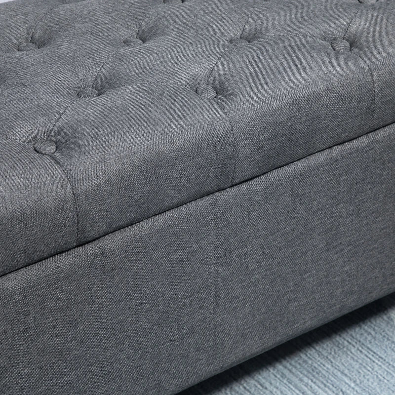 HOMCOM Upholstered Storage Bench Ottoman Classic Design with Linen-Like Fabric and Rubberwood Legs, Dark Grey