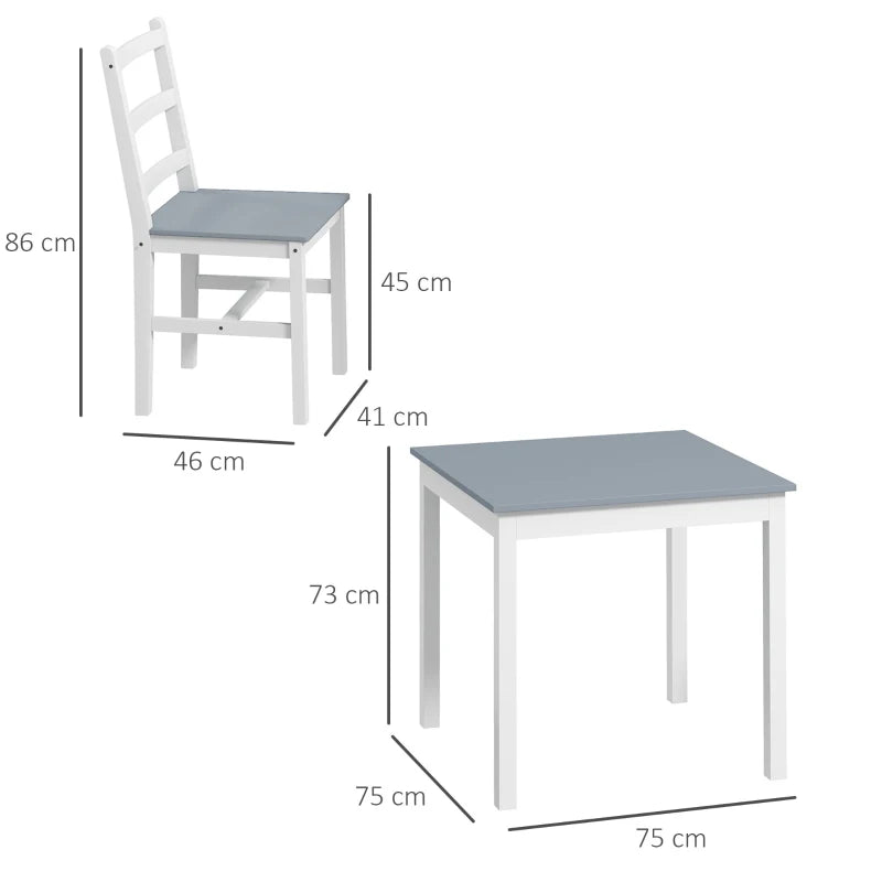 HOMCOM Dining Group for 2 People, 2 Chairs, 1 Table, Pine Wood, White + Gray
