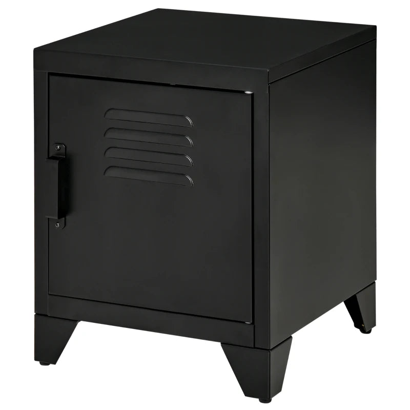 HOMCOM Nightstand, Side Table with Adjustable Shelf, Door, Bedside Table for Bedroom, Living Room, Metal, Black, 50 x 40 x 47.5 cm