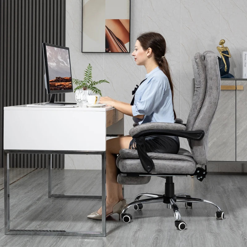 Vinsetto Office Chair with Massage and Heat, Microfibre Reclining Computer Desk Chair with Footrest and Adjustable Height, Swivel Wheels for Home Office, Grey
