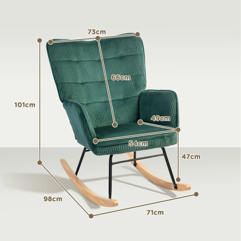 HOMCOM Rocking Chair, Beechwood Rockers, Thick Padding, Dark Green, up to 120 kg