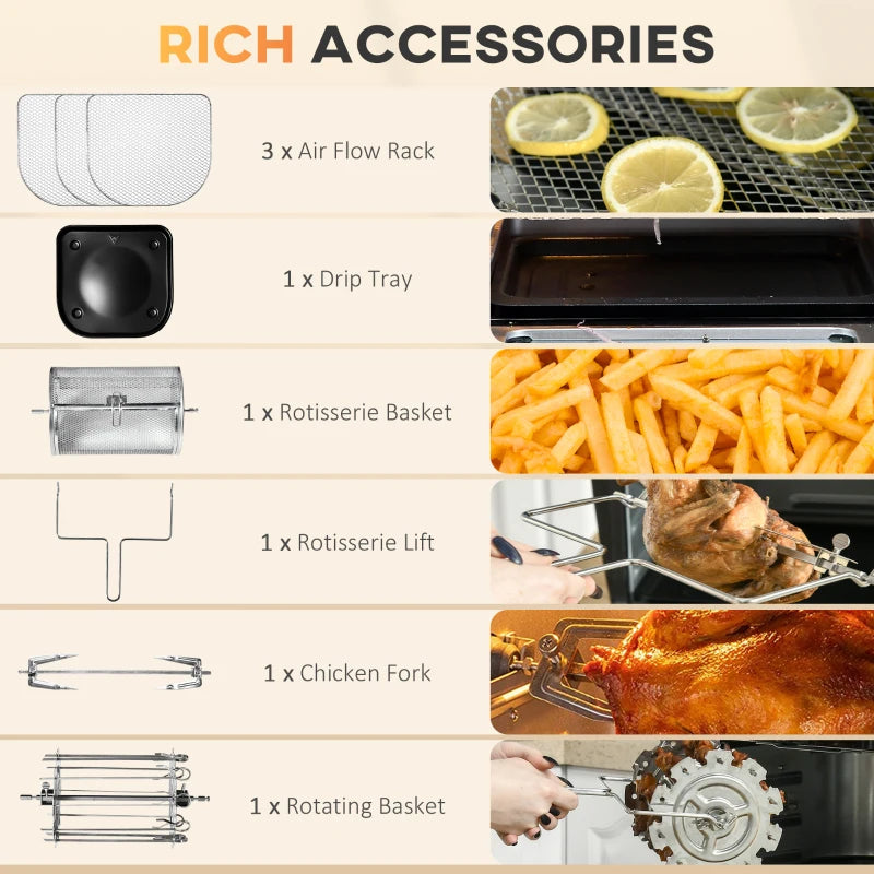 HOMCOM 1800W 8 in 1 Multifunctional Digital Air Fryer Oven with Roast, Broil, Bake, Dehydrate, Air Fry, 8 Presets, Rapid Air Circulation and 60-Minute Timer, 12L, Black