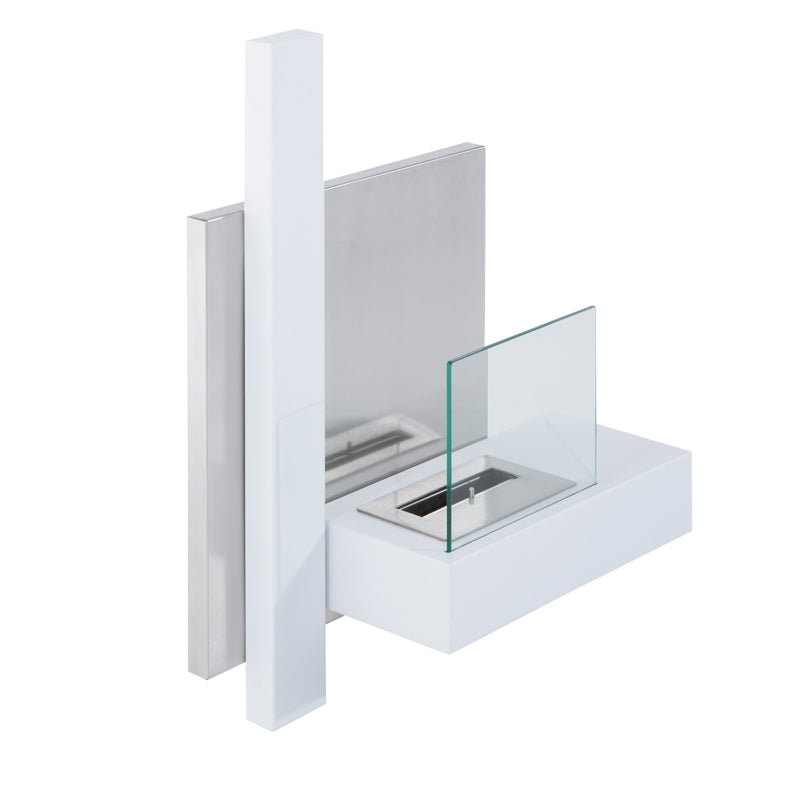 HOMCOM Ethanol Fireplace Bio-Ethanol Burner 0.9L 3 Hrs. Burning Time with Flap Wall Mounting Accessories No Smoke Bauhaus Design Stainless Steel White 75 x 22 x 63 cm