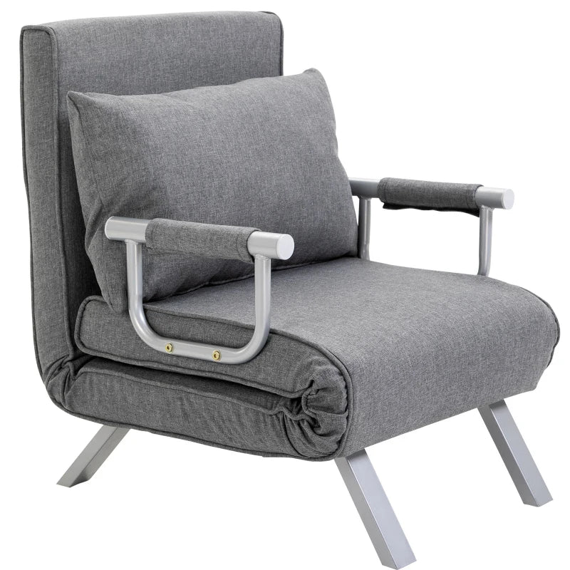 HOMCOM Sleeper Chair with Armrest 3-in-1 Sofa Bed Guest Bed Folding Mattress Folding Bed Chaise Longue Multifunction linen-like Polyester Gray 65 x 69 x 80 cm