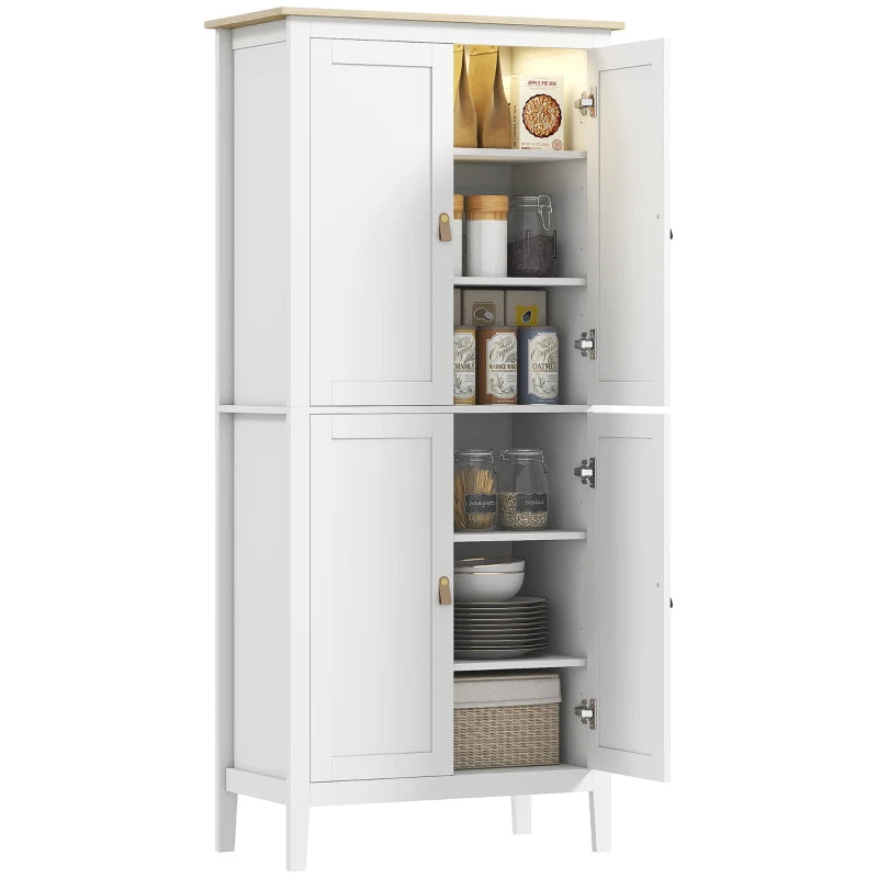 HOMCOM 176.5 cm Tall Pantry Cupboard with Motion Sensor LED Light - White