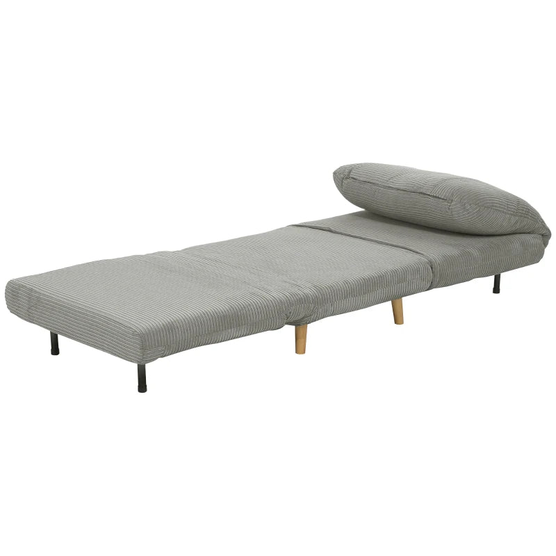 HOMCOM 2-in-1 Sleeper Chair Guest Bed, Adjustable Headrest Corduroy Look Gray 82 cm x 89 cm x 83 cm