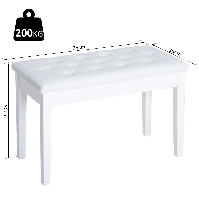 HOMCOM Faux Leather Piano Stool Makeup Dressing Stool Bench Dressing Table Seat with Storage 76x36x50cm,White