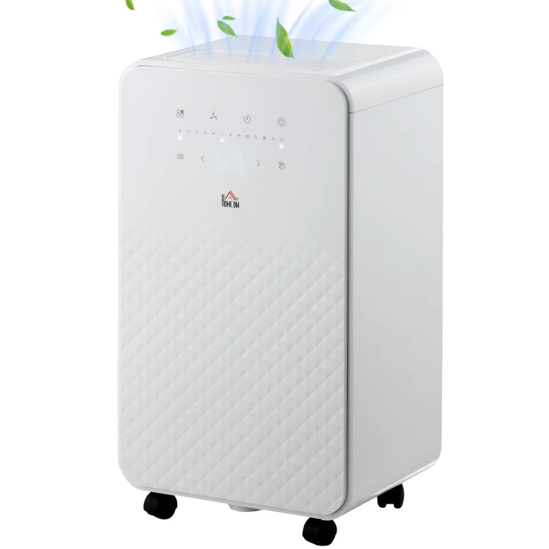 HOMCOM 2000mL Portable Dehumidifier with Air Purifier, 24H Timer, 5 Modes, 12L/Day, for Home Laundry, White