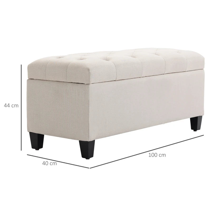 HOMCOM Bench with Storage Upholstered Bench Storage Chest Entryway Living Room Linen-like Polyester Rubberwood Cream White 100 x 40 x 44 cm