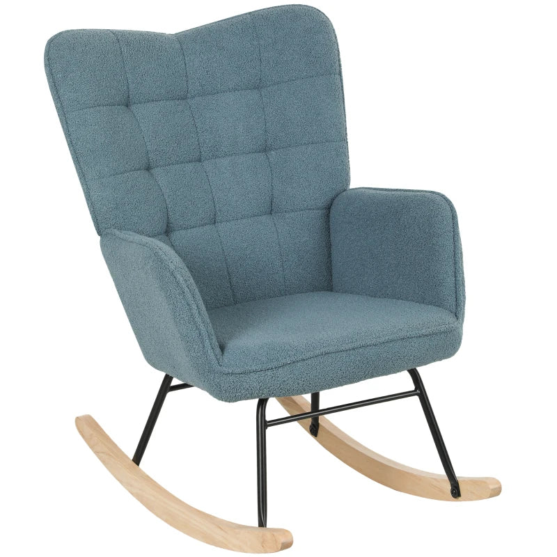HOMCOM Rocking Chair, ergonomic shape, real wood rockers, up to 120 kg, Light Blue