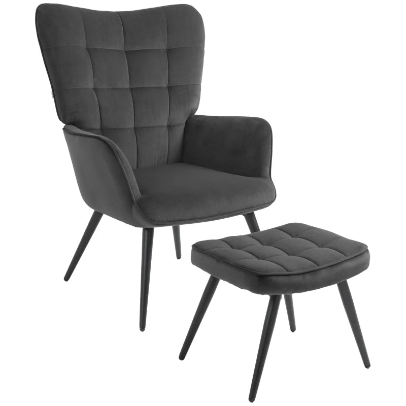HOMCOM Lounge Chair with Ottoman Chair with Footstool, 2-piece Set, Grey