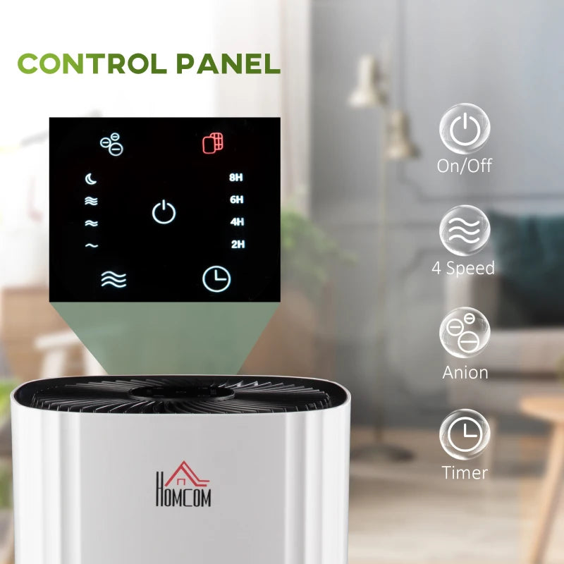 HOMCOM Air Purifiers with 3-Stage Carbon HEPA Filtration System, for Bedroom, Air Cleaner with 4 Speeds, Air Monitor, Timer, and Ioniser, Remove Smoke Dust Pollen Odors