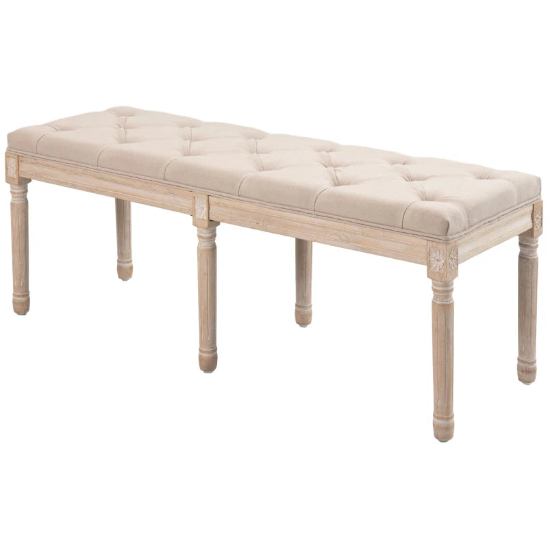HOMCOM Vintage Design Vintage Bench, Button Tufting, Turned Legs, Shabby Chic, Cream + White