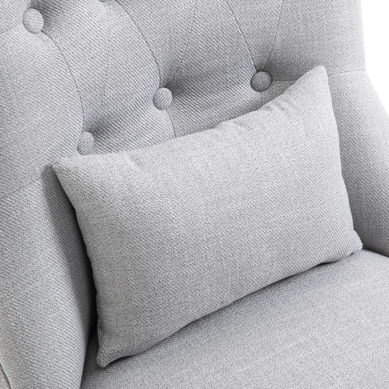 HOMCOM Single Sofa Home Living Room Fabric Solid Wood Leg Upholstered Dining Chair W/ Pillow-Grey