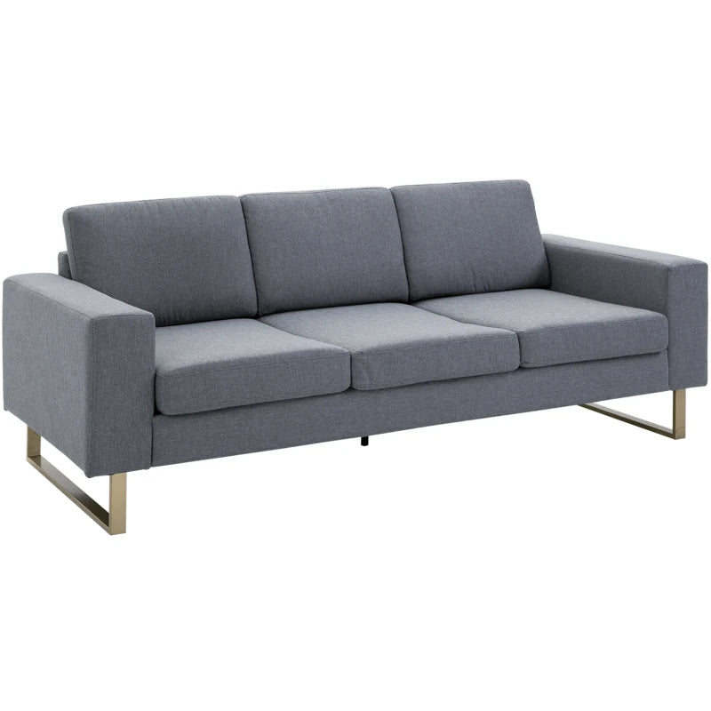 HOMCOM 3 Seater Sofa - Linen Upholstered, Cozy Padded Couch with Steel Legs, Backrest, and Wide Armrests for Living Room, Bedroom, Dark Grey