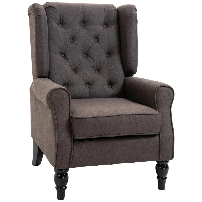 Fabric Tufted Club Accent Sofa Chair Home Décor with Extra Wide Seat, Wooden Legs, Brown