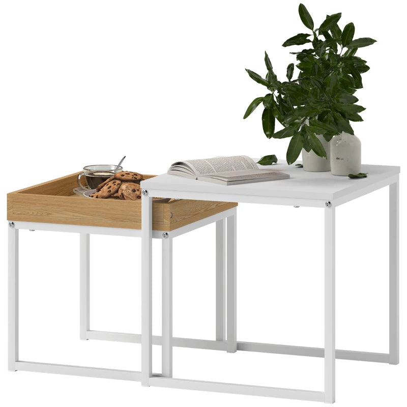 HOMCOM Set of Two Boxy Nesting Tables - White/Wood-Effect
