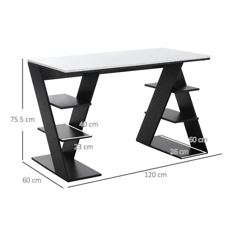 HOMCOM Study Desks with Storage, 120x60x75.5cm Laptop Workstation with 6 Open Shelves White and Black