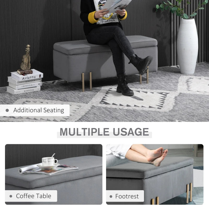 HOMCOM Rectangle Storage Ottoman Bench with Cushion and Soft Surface - Dark Grey
