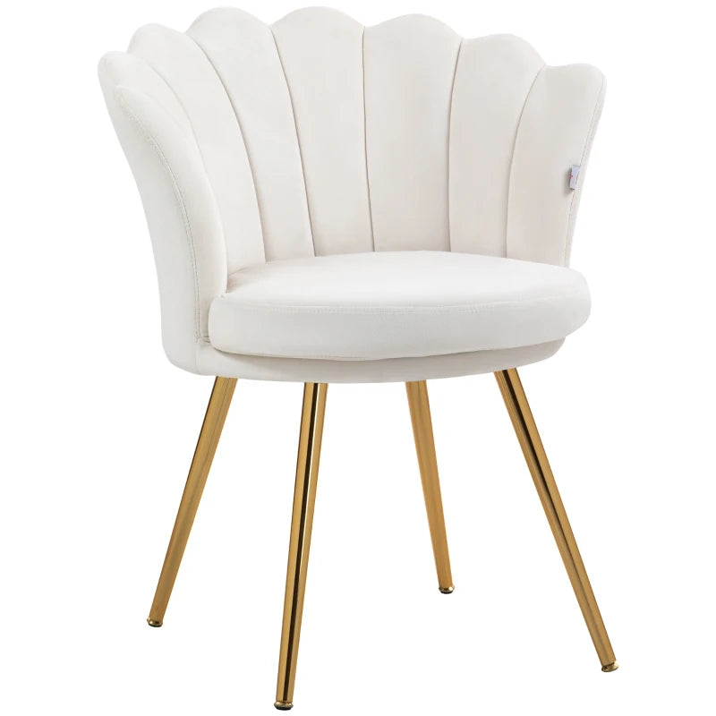 HOMCOM Shell chair vanity chair velvet salon chair with golden metal legs cream