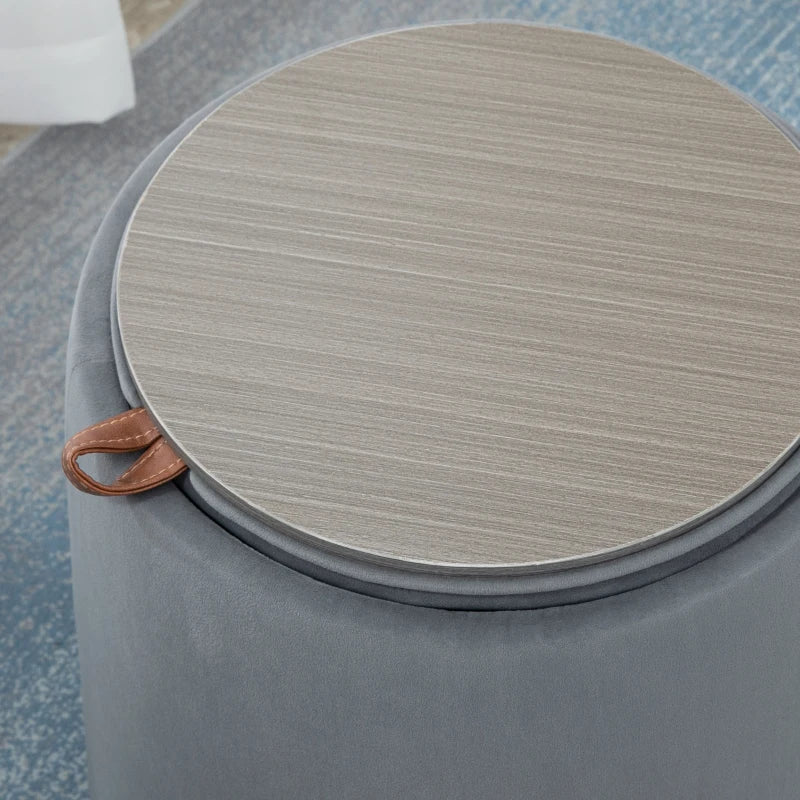 HOMCOM 2-in-1 Ottoman in Velvet-Like Fabric with Storage and Removable Lid Ø44 cm x 47.5 cm Grey