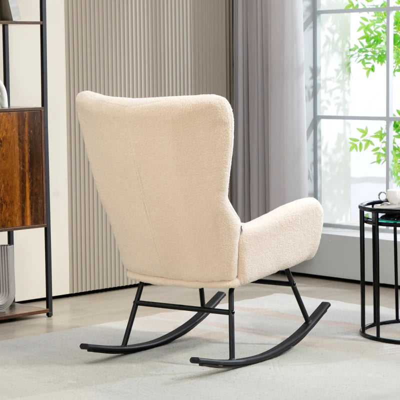 HOMCOM Rocking Chair, Rocking Chair with 10 cm Thick Seat, Curved Steel Legs, Beige and Black