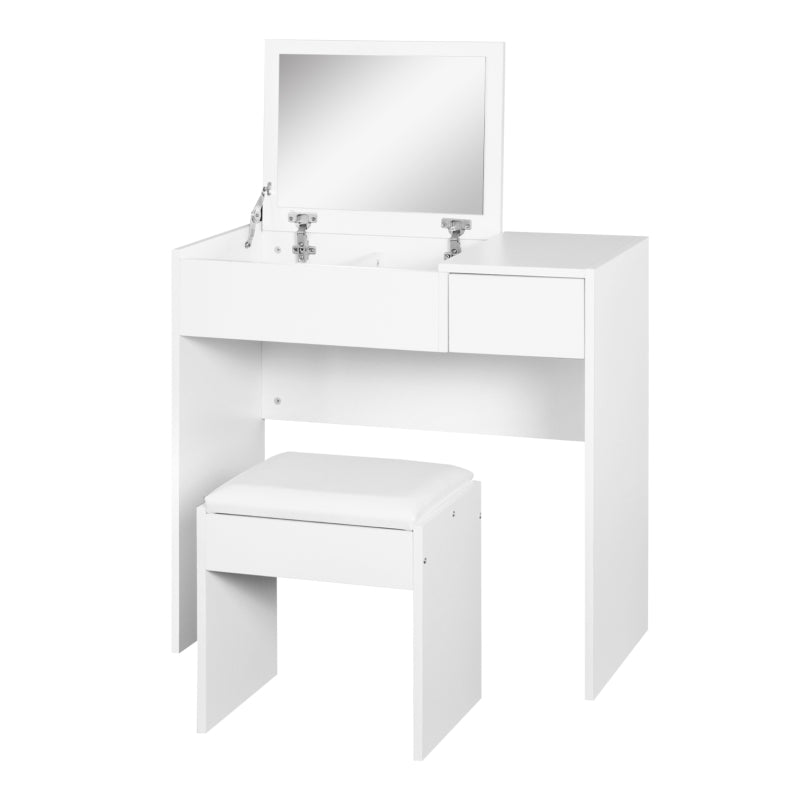 HOMCOM Makeup Desk with Drawer, Vanity Table Set with Flip-up Mirror and Cushioned Stool, White
