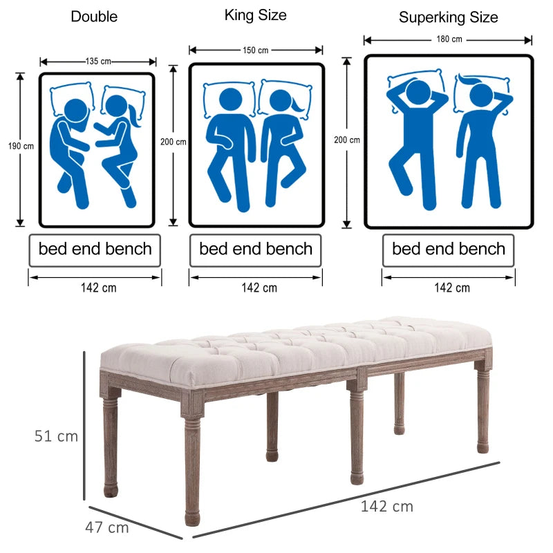 HOMCOM End of Bed Bench, Button Tufted Bedroom Bench, 142 cm Window Seat for Hallway, Entryway, Beige