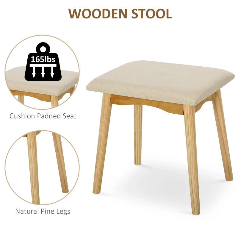 HOMCOM Pine Wood Dressing Table w/ Stool White/Oak