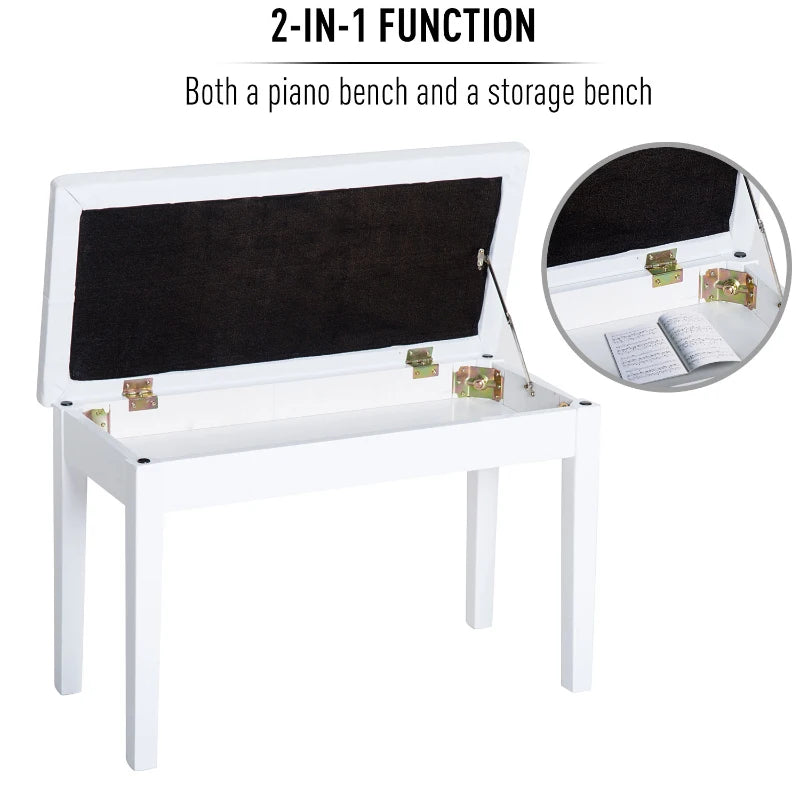 HOMCOM Faux Leather Piano Stool Makeup Dressing Stool Bench Dressing Table Seat with Storage 76x36x50cm,White