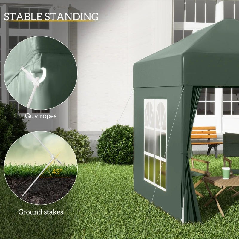 Outsunny 2 x 2m Pop Up Gazebo, w/Side Walls, Windows-Green